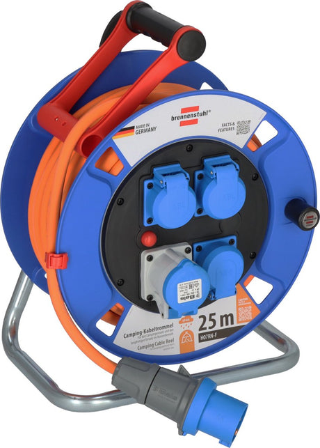 Brennenstuhl camping kabelhaspel 25m garant cee ip44 (cee haspel met h07rn-f 3g2,5-kabel in oranje, kabelhaspel voor permanent gebruik buitenshuis ip44, made in germany)