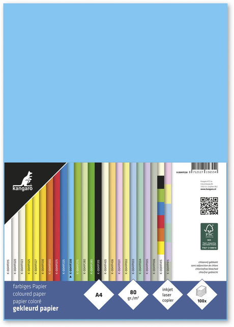 Merkloos sans marque kangaro papier - formaat a4 - 80 grams - azuurblauw - pak 100 vel