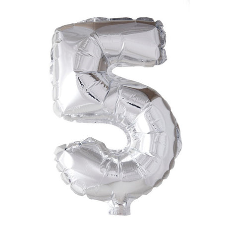 Globos cijfer ballon nummer '5' zilver folie 40cm geschikt voor helium