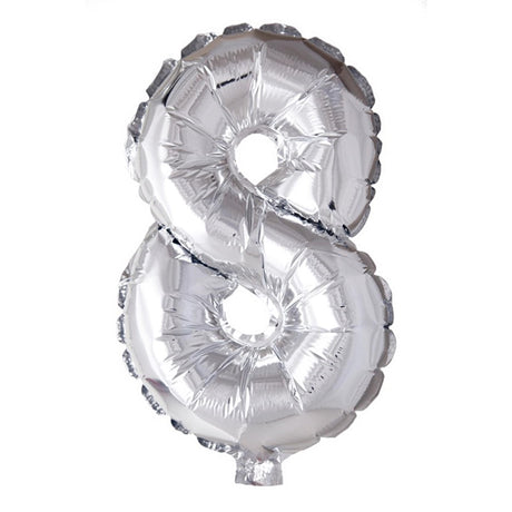 Globos cijfer ballon nummer '8' zilver folie 40cm geschikt voor helium