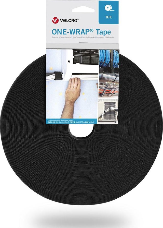 Velcro one-wrap professional series - klittenbandrol - herbruikbaar - 25 meter x 13 mm - zwart