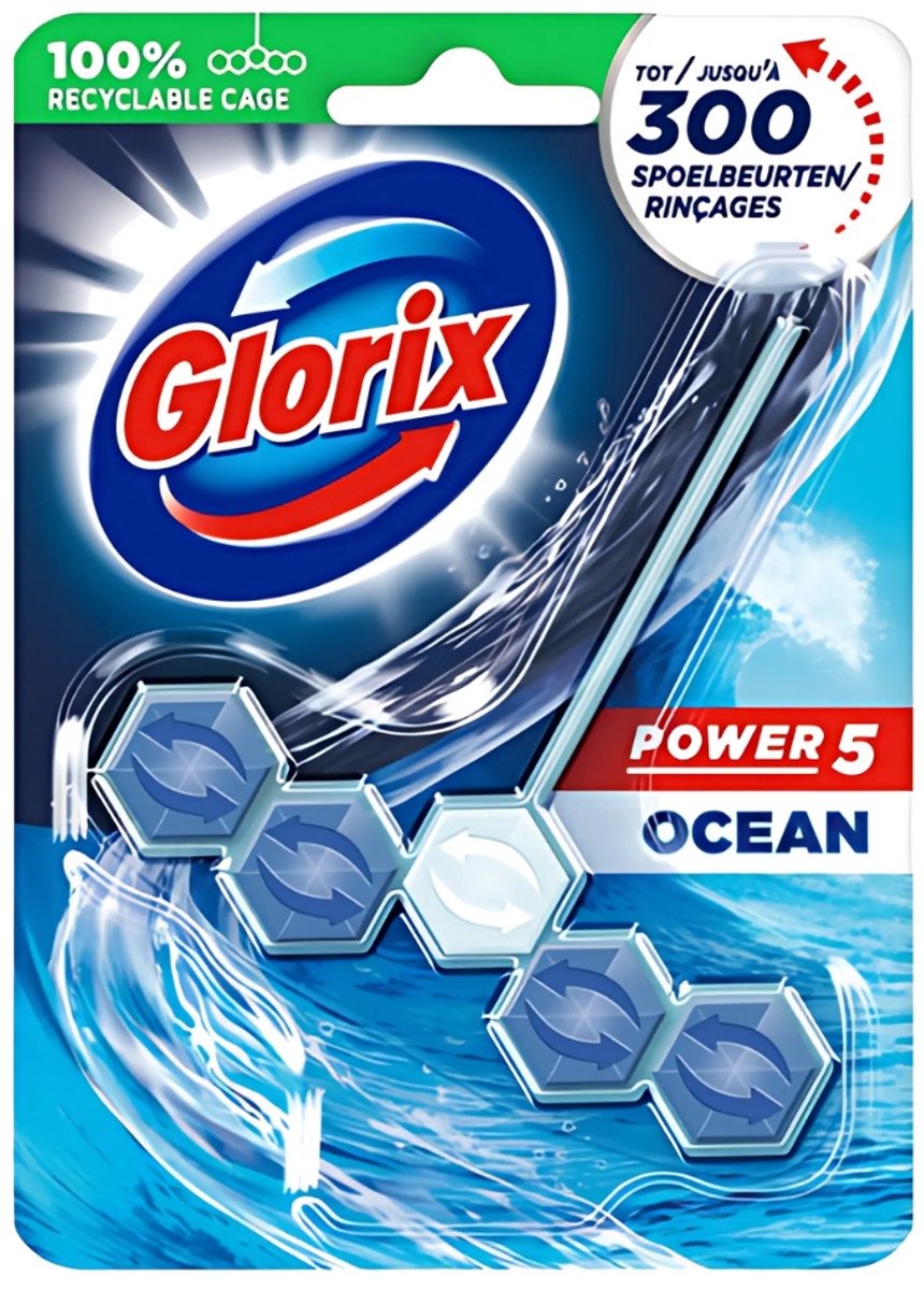 Glorix - toiletblok - power 5 - ocean - langdurige frisheid - 55 g