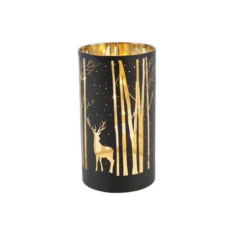Hbx natural living cylinder lantaarn magical forest led 3xaa ø9xh12cm zwart goud