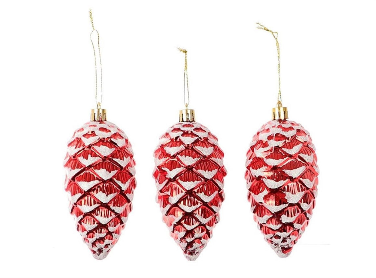 Hbx natural living kersthanger dennenappel set a 3 stuks 16,4x5,5x11,3cm rood