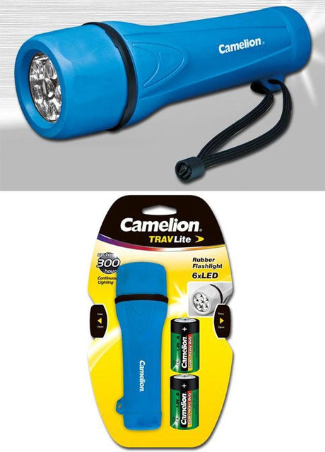 Camelion rubber zaklamp inclusief 2x d r20 batterijen - blauw