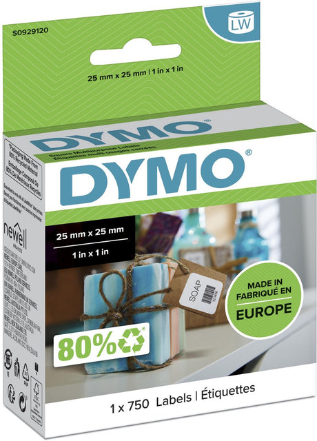 Labeltape dymo s0929120 wit 750 stuks 25x25mm