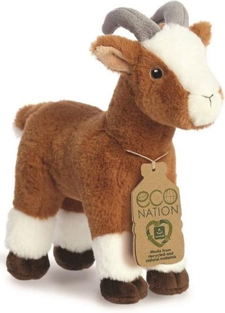 Eco nation aurora pluche knuffeldier geit - bruin wit - 27 cm - boerderijdieren thema
