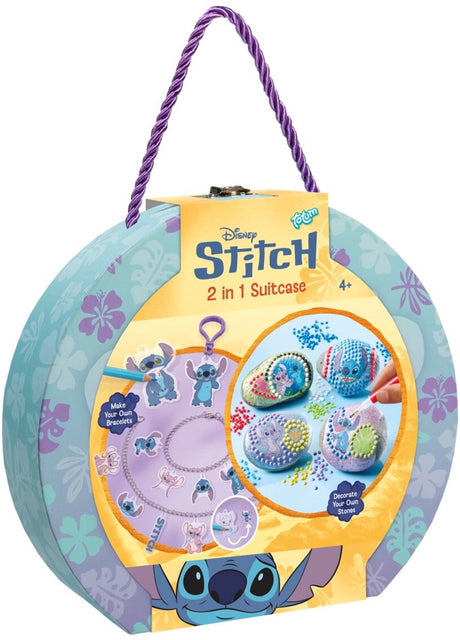 Totum disney stitch 2-in-1 knutselkoffer - sieraden maken met krimpfolie - 4 stenen versieren - 8 kleuren steentjes - speelgoed kinderen - knutselen - voor meisjes en jongens - vanaf 4 jaar -