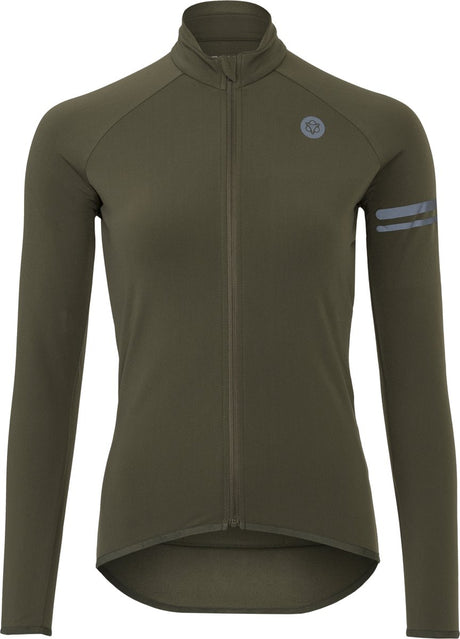 Agu essential - fietsshirt lange mouwen - thermo wielrenshirt - dames - groen - 3 achterzakken - reflecterende details - l