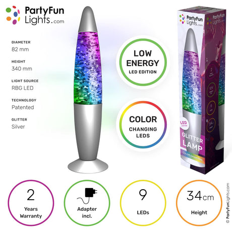 Partyfun lights lavalamp met glitter led h34cm