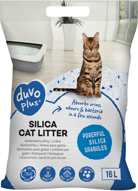 Duvo plus premium silica kattenbakvulling - kattengrit - direct absorberend 100% stofvrij - geurloos - 16l