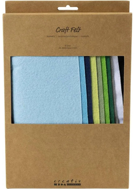 Creativ company hobbyvilt a4 dikte 2mm blauw en groen harmonie - 10st.