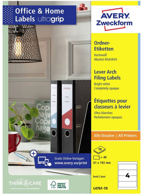 Avery ordnerrugetiket zweckform 61x192mm wit perm. 40 etik. 10 vel