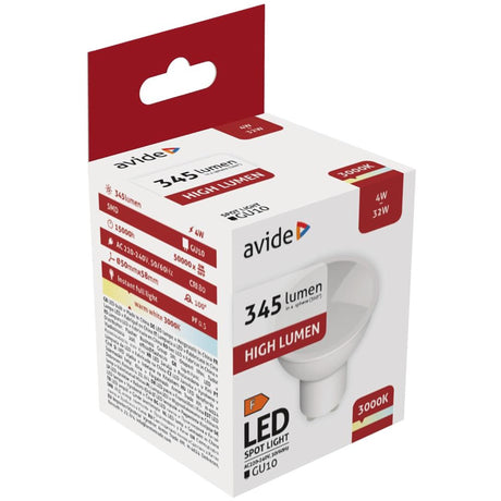Avide led spot 4 w gu10 fitting 3000 kelvin warmwit 345 lumen