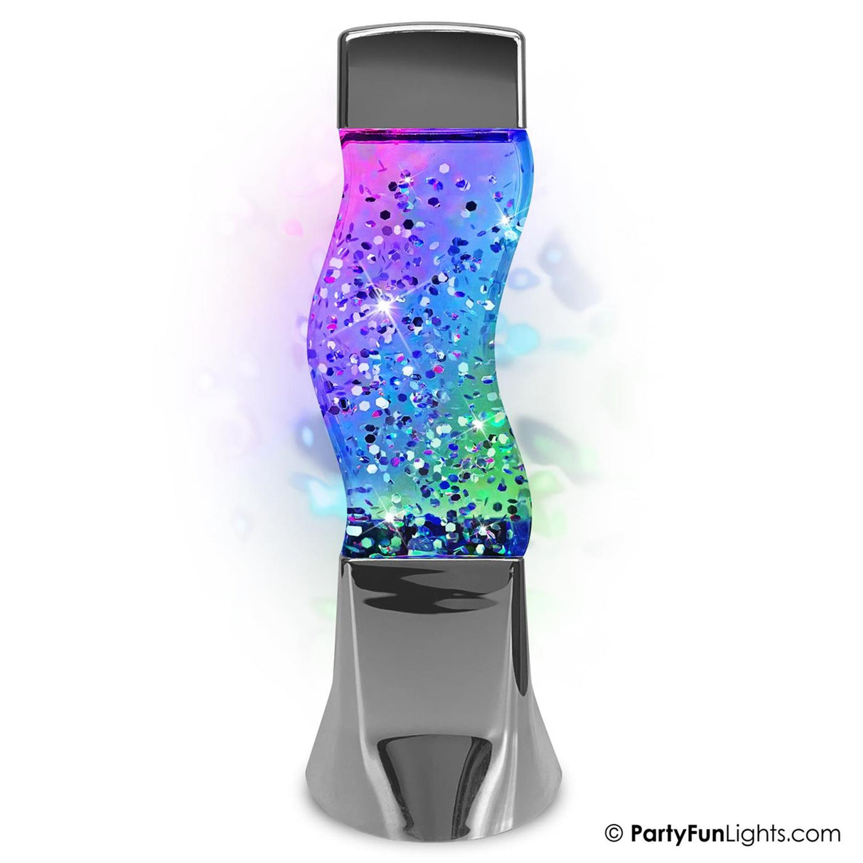 Partyfun lights tafellamp glitter led colour changing werkt op 3xaa batterijen en usb h25,5cm