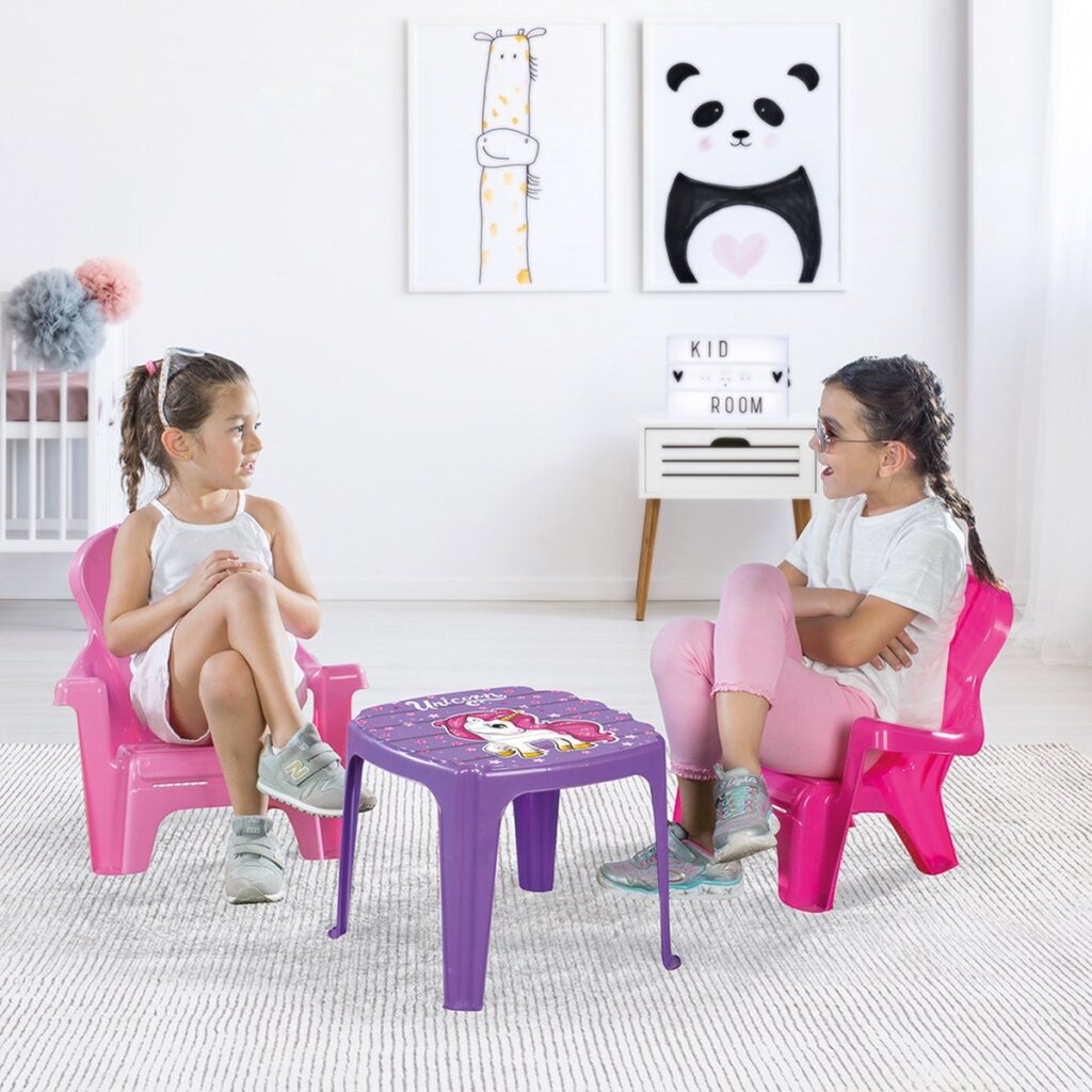 Dolu dolu unicorn roze tafel met stoeltjes