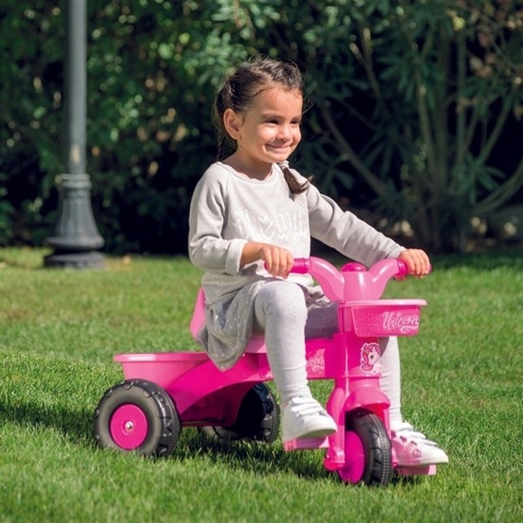 Tricycle Dolu Unicorn avec Push Bar Pink