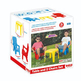 Dolu tafel met 2 stoelen blauw rood geel