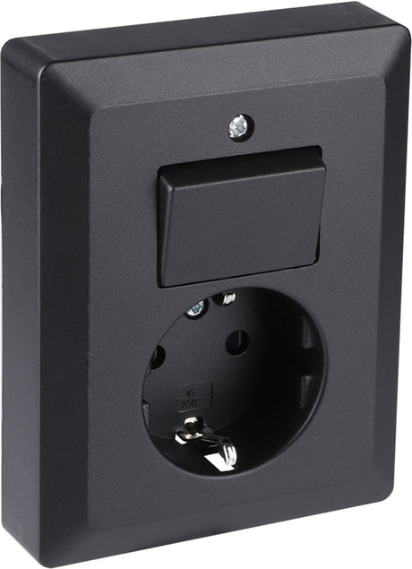 Q-link stopcontact met wisselschakelaar - zwart - combinatie wandcontactdoos - inbouw stopcontact en schakelaar - randaarde