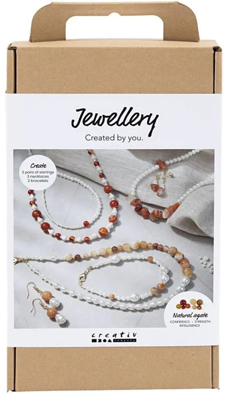 Creativ company hobbyset sieraden beige burnt orange wit parelmoer
