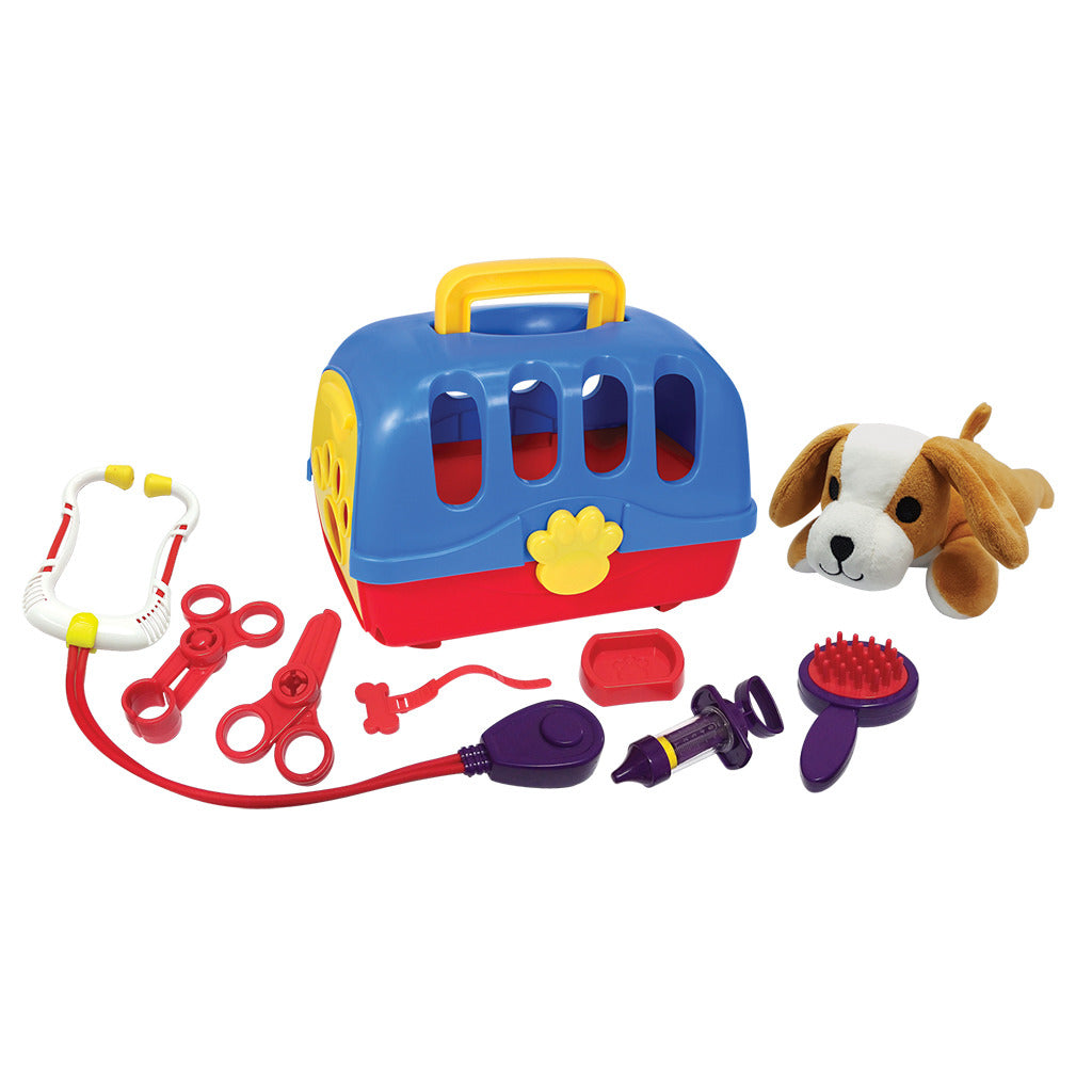 Valise vétérinaire de base avec des jouets câlins de chien 10 pièces