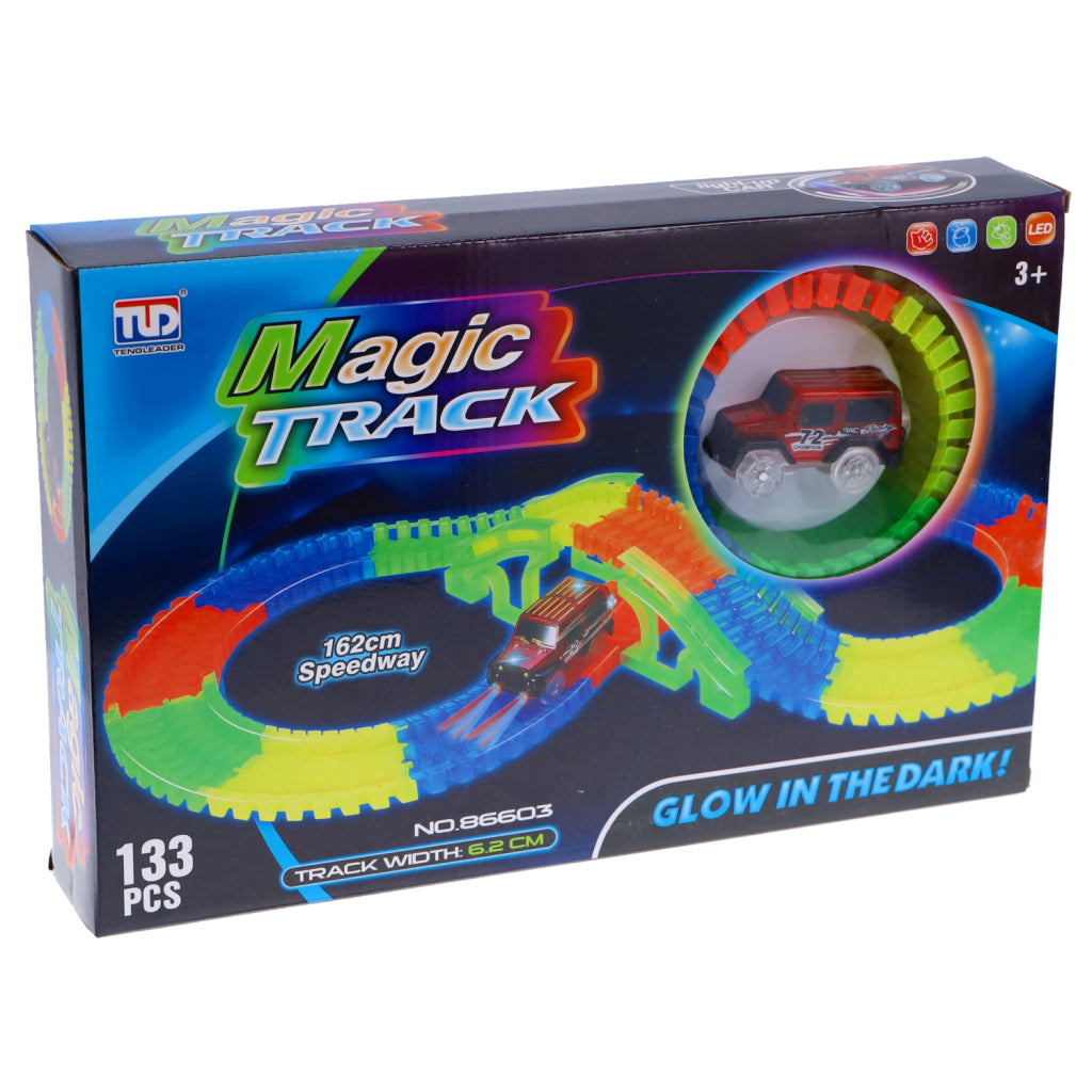 Overige merken glow in the dark tracks 162 cm 133-delig + auto met licht