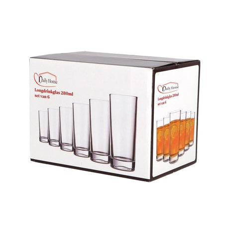 Daily home longdrinkglazen 280 ml 6 stuks transparant