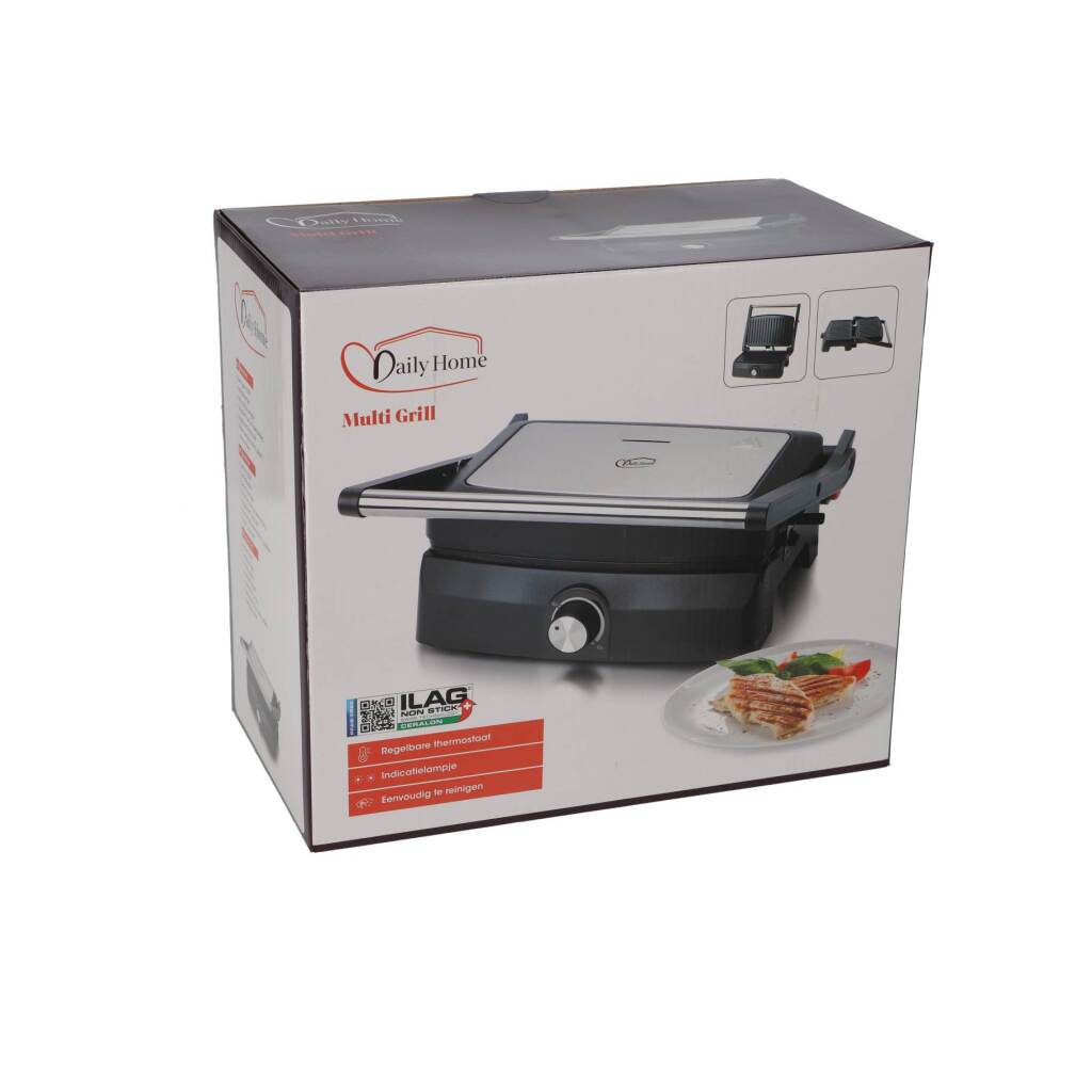 Daily home contactgrill 750w zwart zilver