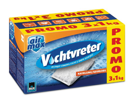 Bison vochtvreter® navulzak neutraal 3x 1 k g schikt voor vochtvreter®, bestrijd hoge luchtvochtigheid, geen batterij nodig, ook geschikt voor caravans en campers