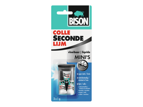 Bison secondelijm vloeibaar mini's 3 x 1g, sterke secondelijm, speciale min verpakking, vaatwasser bestendig, water resistent, voor iedere reparatie in en om het huis