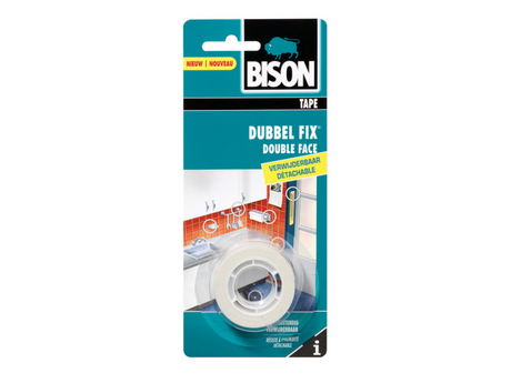 Bison doublefix verwijderbaar rol 1,5m x 19mm wit kaart