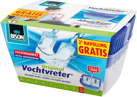 Bison vochtvreter® neutraal 900g + 2 extra navulmagneten , incl. vochtmagneet, binnen 24 uur resultaat, geen stroom nodig, voor alle woonruimtes, campers, caravans, binnen 1 minuut te gebruiken