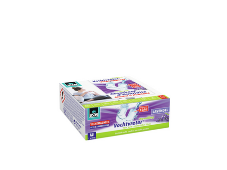 Bison vochtvreter® navul vochtmagneet 450g - lavendelgeur navulling voor vochtvreter apparaat, bestrijd hoge luchtvochtigheid in woonruimtes, geen batterij nodig, ook geschikt voor caravans en campers