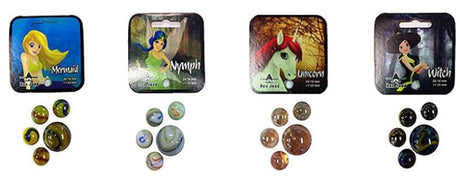Don juan knikkers 20 16mm + 1 25mm mermaid,nymph,unicorn en witch
