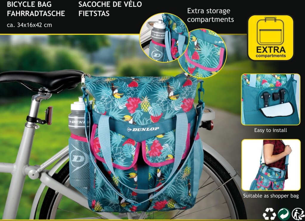 Backpack per sacca per biciclette Dunlop 2in1 20litri Contenuto Tropical Stampa