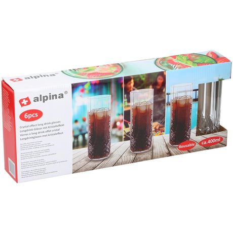 Alpina longdrinkglazen kristaleffect set van 6 kunststof 400 ml