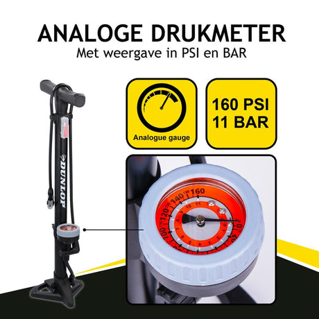 Dunlop fietspomp met drukmeter