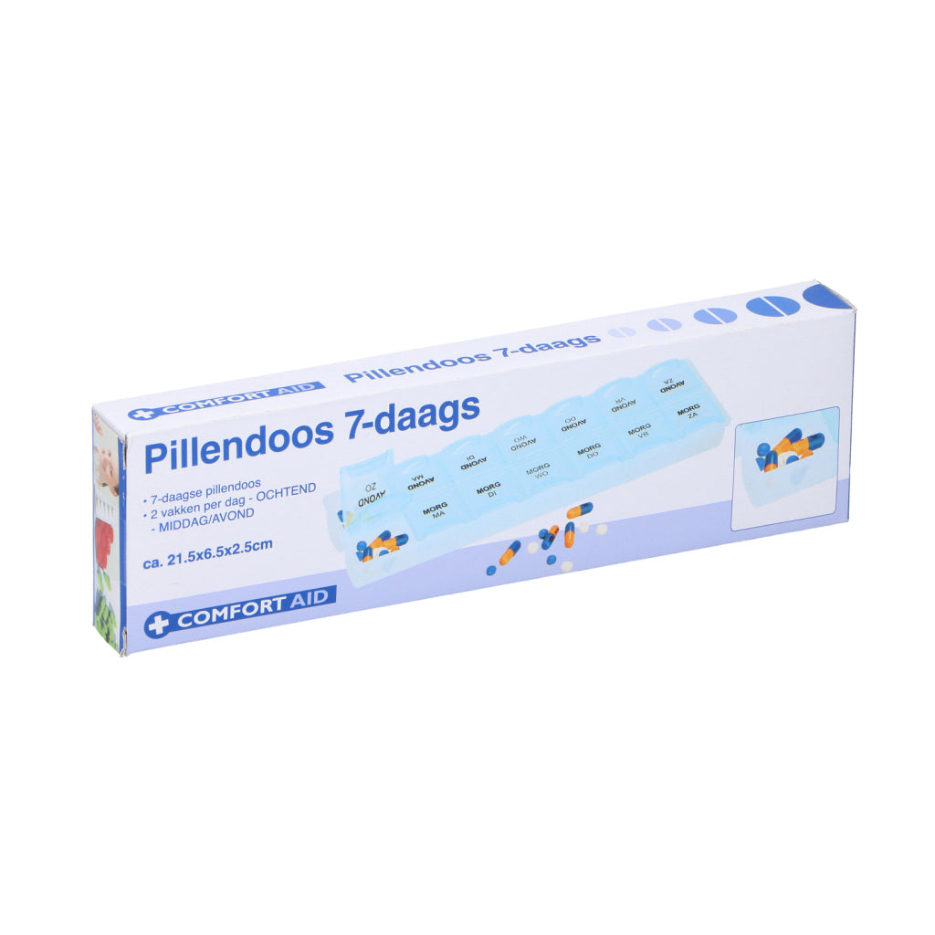 Basic comfort aid pillendoos 7-daags 2x6.4x21.5 cm blauw wit