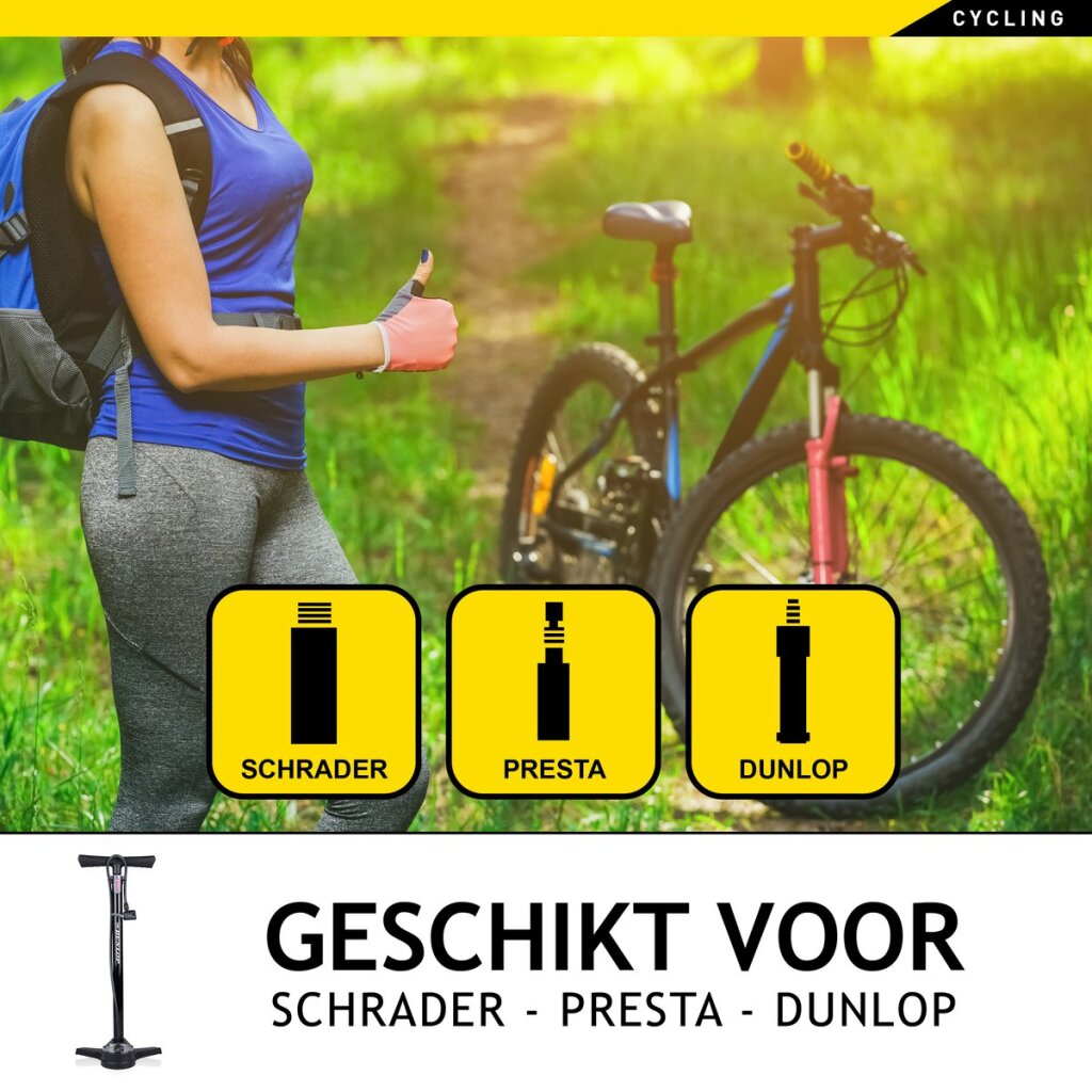 Dunlop -Fahrradpumpe mit Druckmesser Doppelventil Holländisches Ventil Französisches Ventilwagen