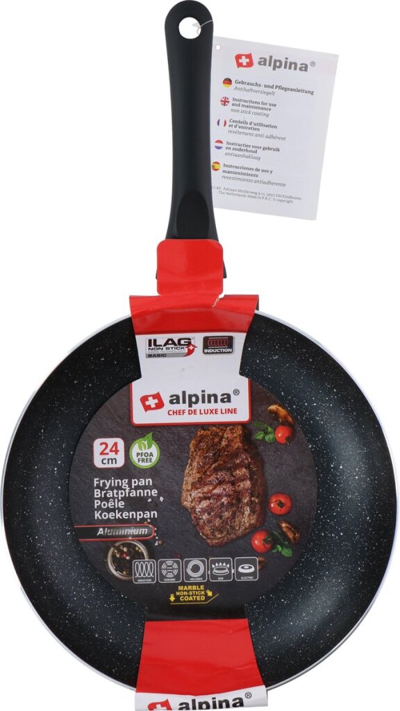 Alpina Frypan Bakake Pan all Hëtztquellen PFAA-Gratis Anti-Stick Coating Madlds Oslas; 24 cm