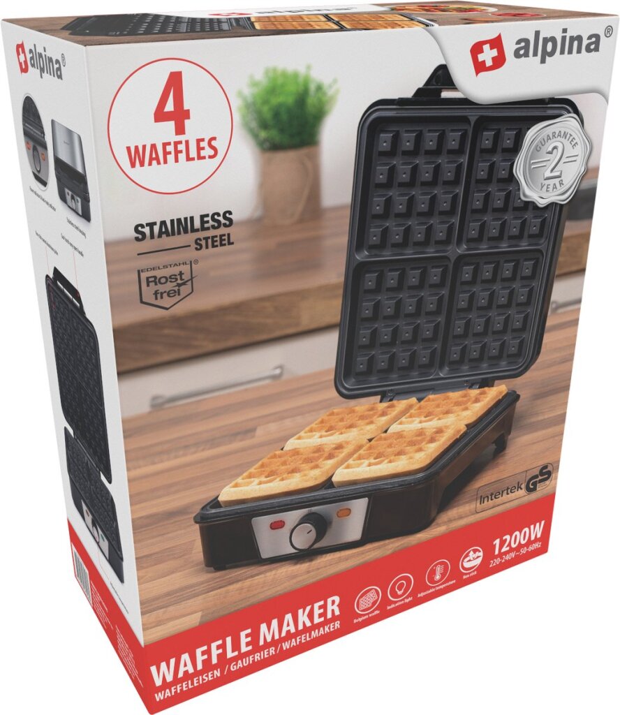 Alpina wafelijzer brusselse wafels antiaanbaklaag 4 wafels 1200w