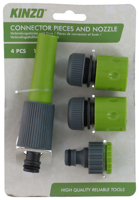 Kinzo waterkoppelset - inclusief koppelingen en spuitpistool - 4-delig - groen grijs