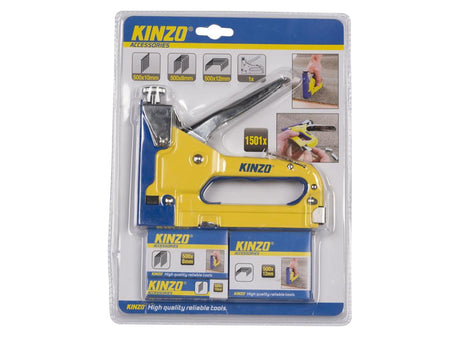 Kinzo tacker nietmachine - incl. 1500 spijkers en nieten - voor vloerbedekking en hout - traploos instelbaar