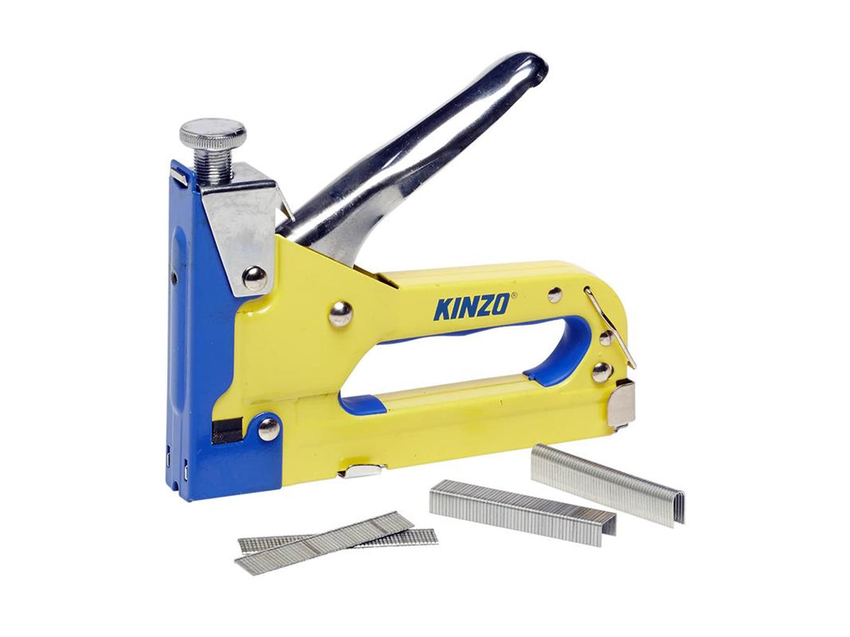 Kinzo tacker nietmachine - incl. 1500 spijkers en nieten - voor vloerbedekking en hout - traploos instelbaar