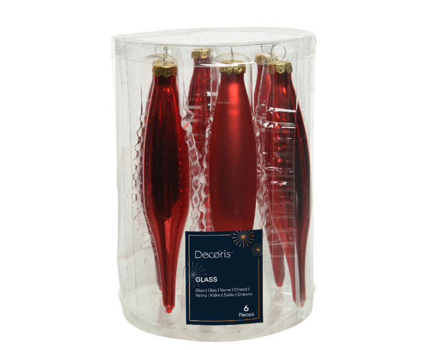 Kerstbal glas ijspegel 15.00cm 6 stuks - rood