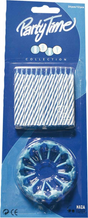 Taartkaarsjes blauw met houder 24 stuks