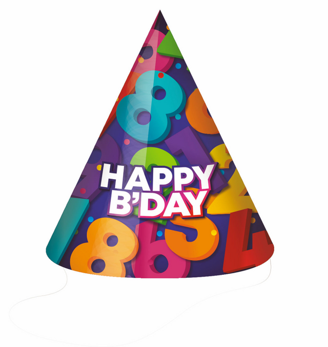 Feesthoedje cijfers 6 stuks - happy b-day