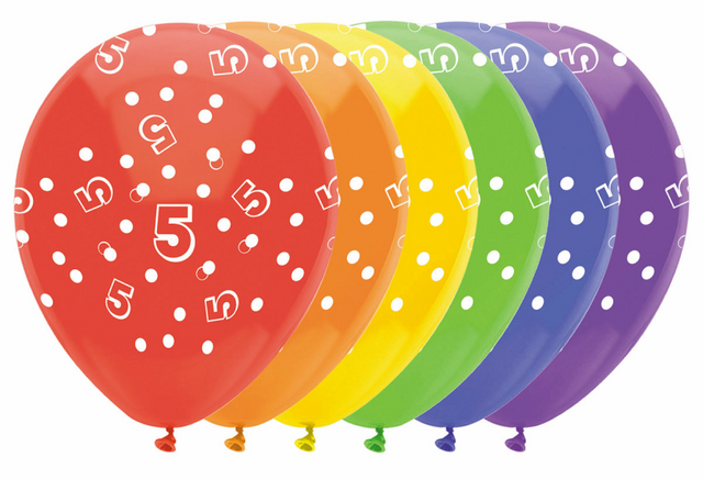 Ballonnen cijfers 6 stuks - 5 jaar