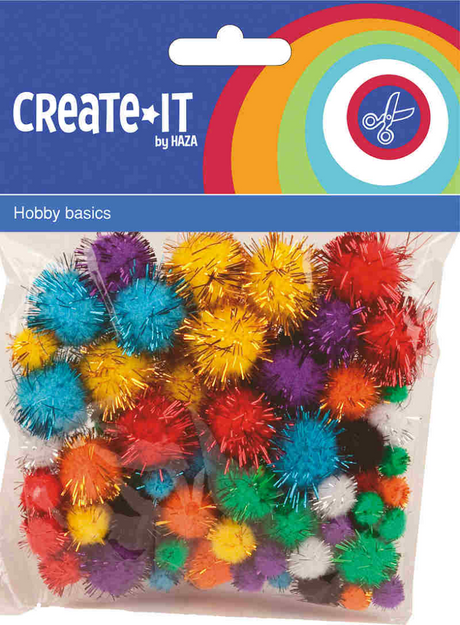 Haza witbaard glitter pompoms, 78st.