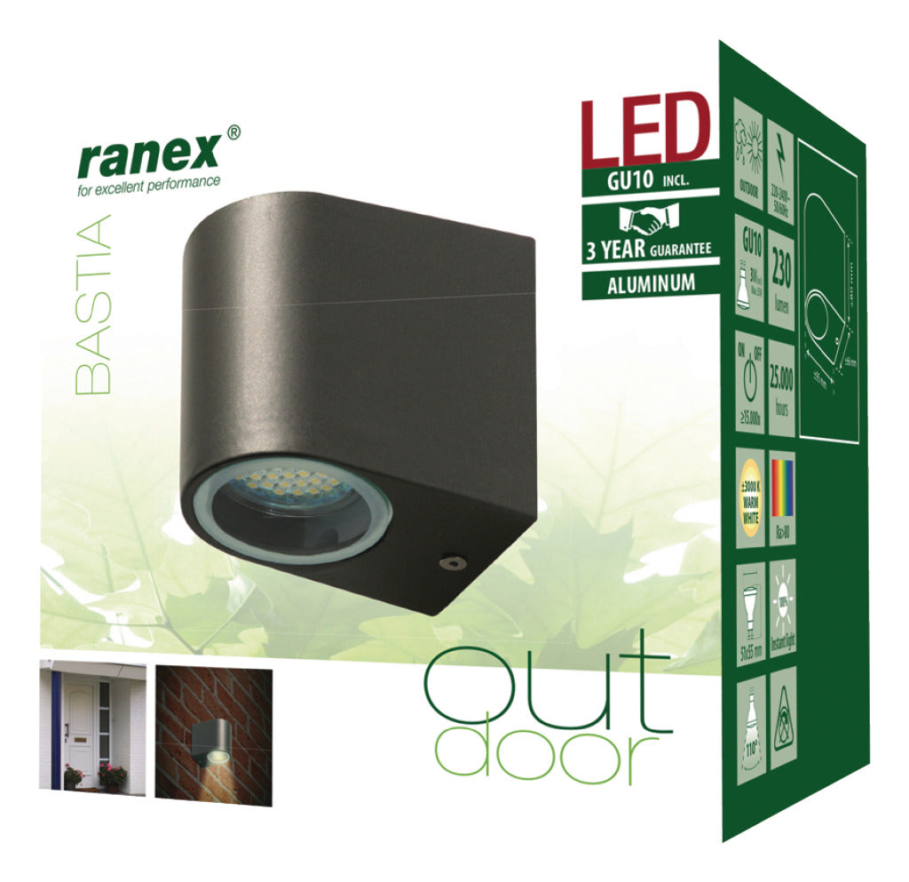 Ranex RA-5000332 lámpara de pared exterior LED hecha de acero inoxidable